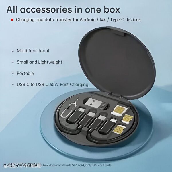 Portable Multi-Function 60W Fast Charging USB All-in-One Data Cable 5A Android Charger Card Pin Storage Box Mobile Phones